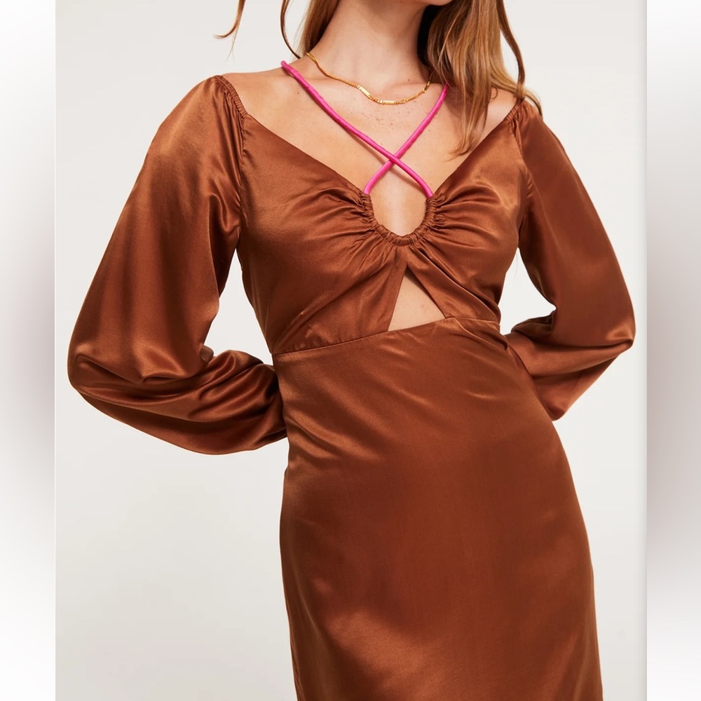 Ginia | Nwt Sz Large | Selena Long Bishop Sleeve Mini Dress. Silk/Linen. — image 2 of 8